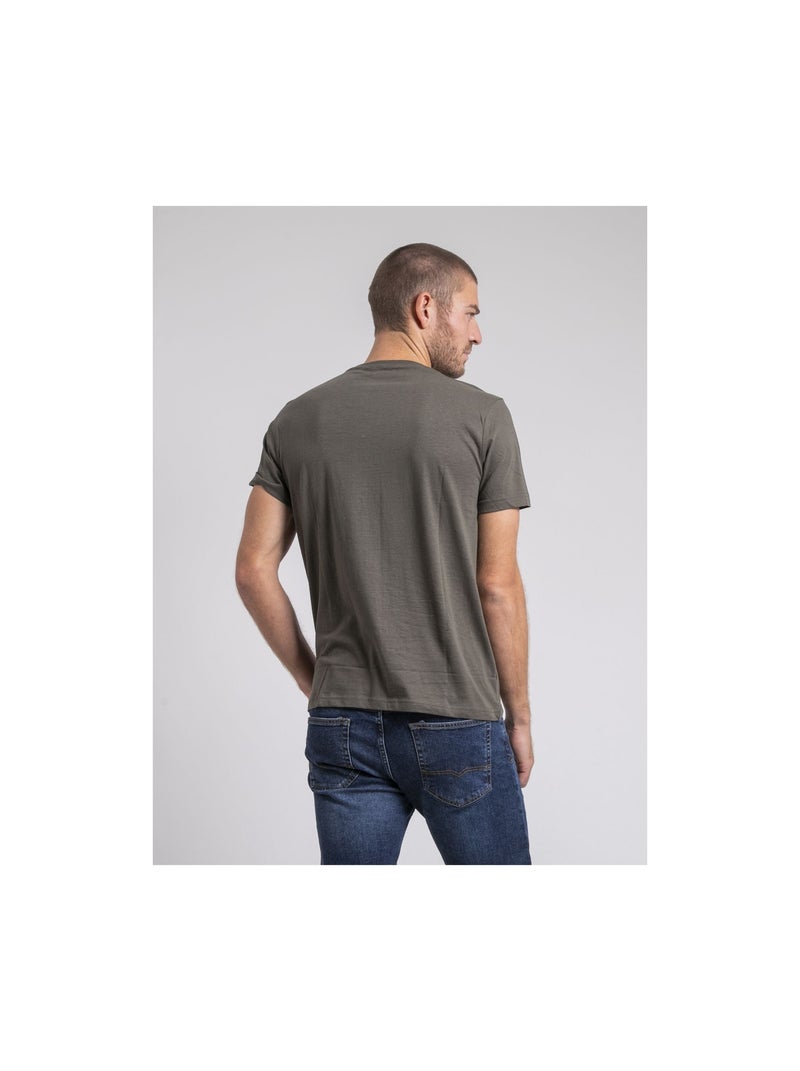 T-shirt col rond pur coton JOAKIM Kaki - Kiabi