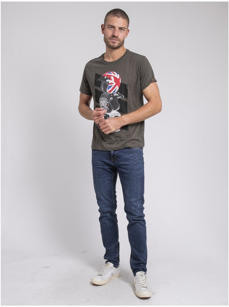 T-shirt col rond pur coton JOAKIM Kaki - Kiabi