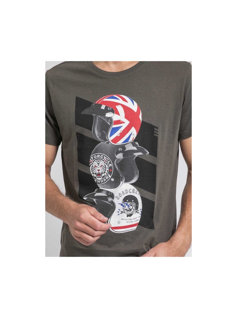 T-shirt col rond pur coton JOAKIM Kaki - Kiabi