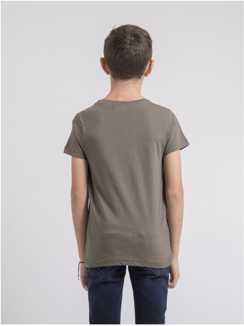 T-shirt col rond pur coton JOCOBY garçon Kaki - Kiabi