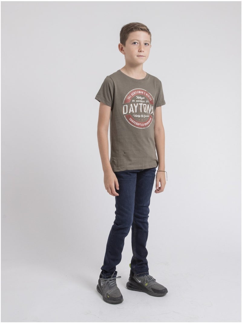 T-shirt col rond pur coton JOCOBY garçon Kaki - Kiabi