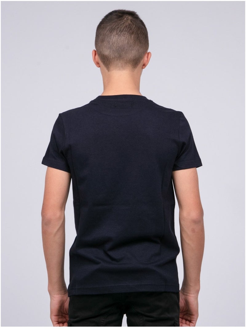 T-shirt col rond pur coton JOCTURNE garçon Bleu marine - Kiabi