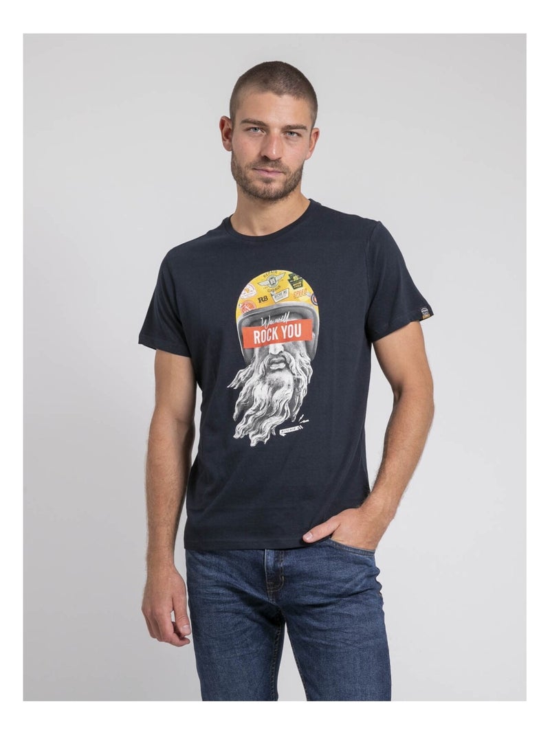 T-shirt col rond pur coton JOMODEK Bleu marine - Kiabi