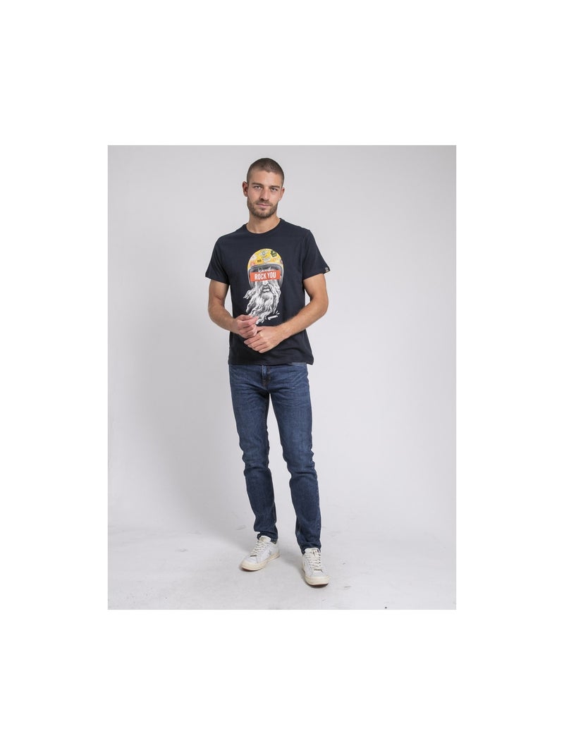 T-shirt col rond pur coton JOMODEK Bleu marine - Kiabi