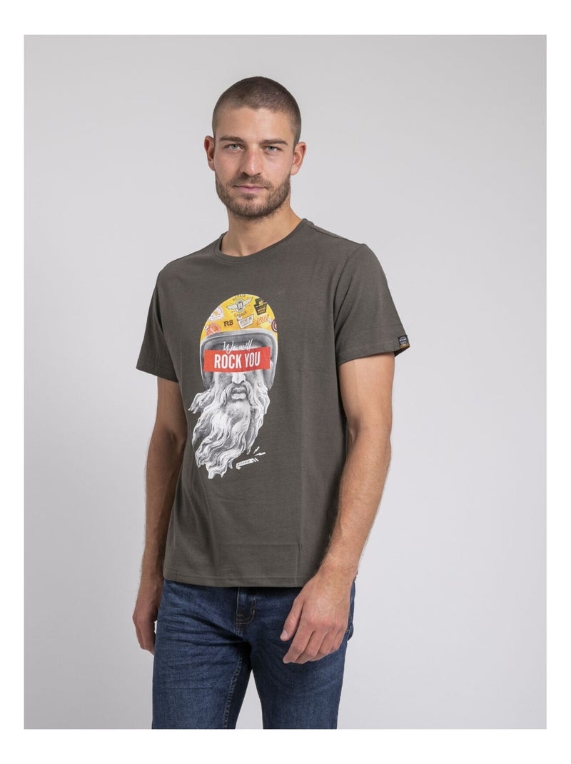 T-shirt col rond pur coton JOMODEK Kaki - Kiabi