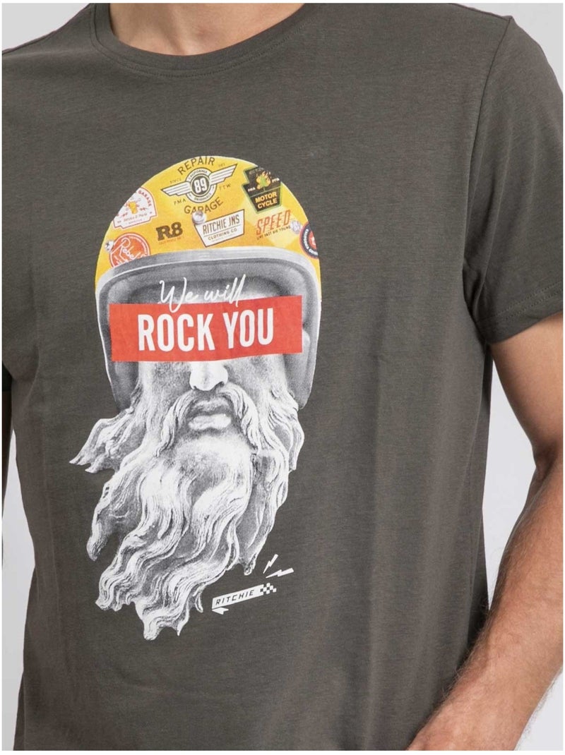 T-shirt col rond pur coton JOMODEK Kaki - Kiabi