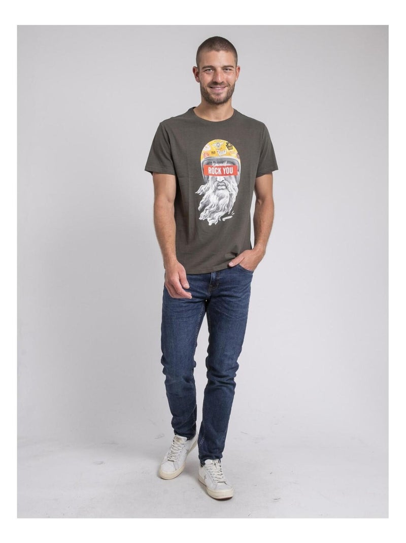 T-shirt col rond pur coton JOMODEK Kaki - Kiabi