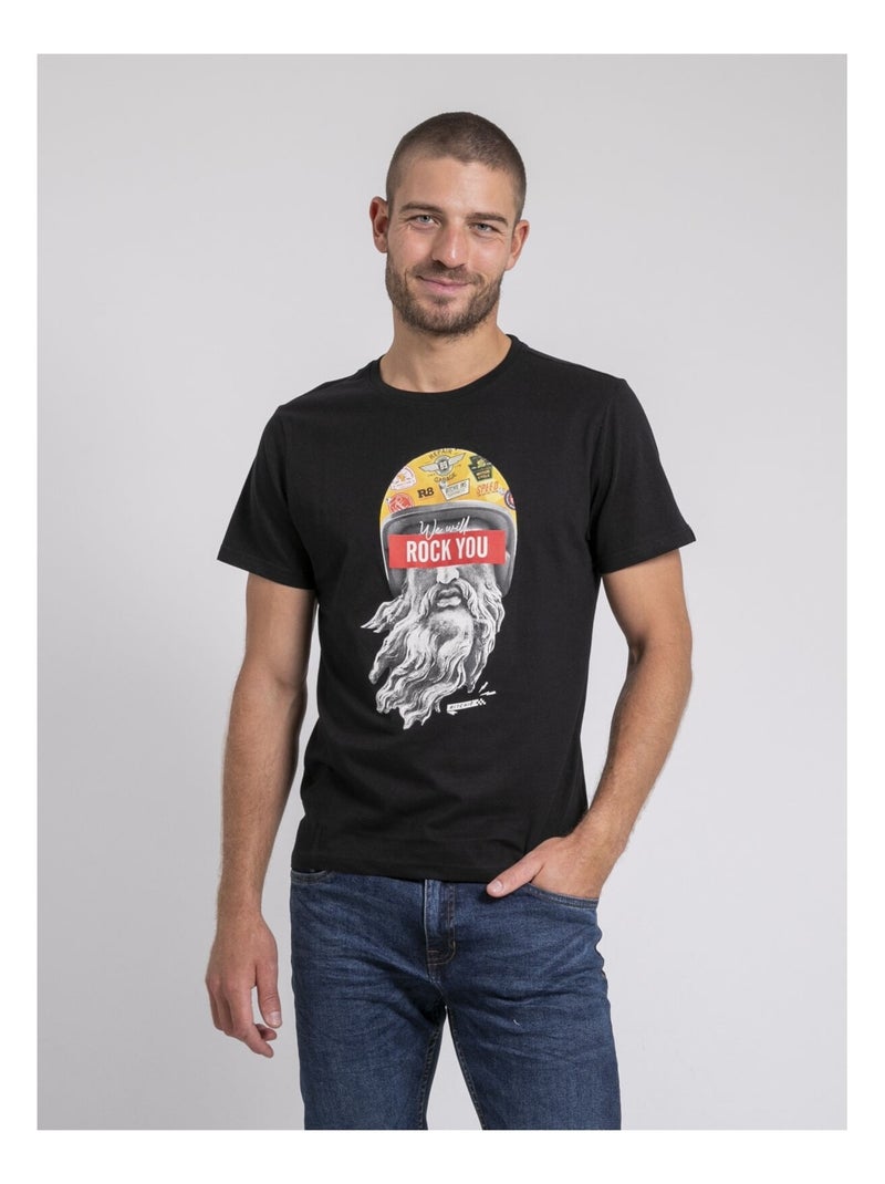 T-shirt col rond pur coton JOMODEK Noir - Kiabi