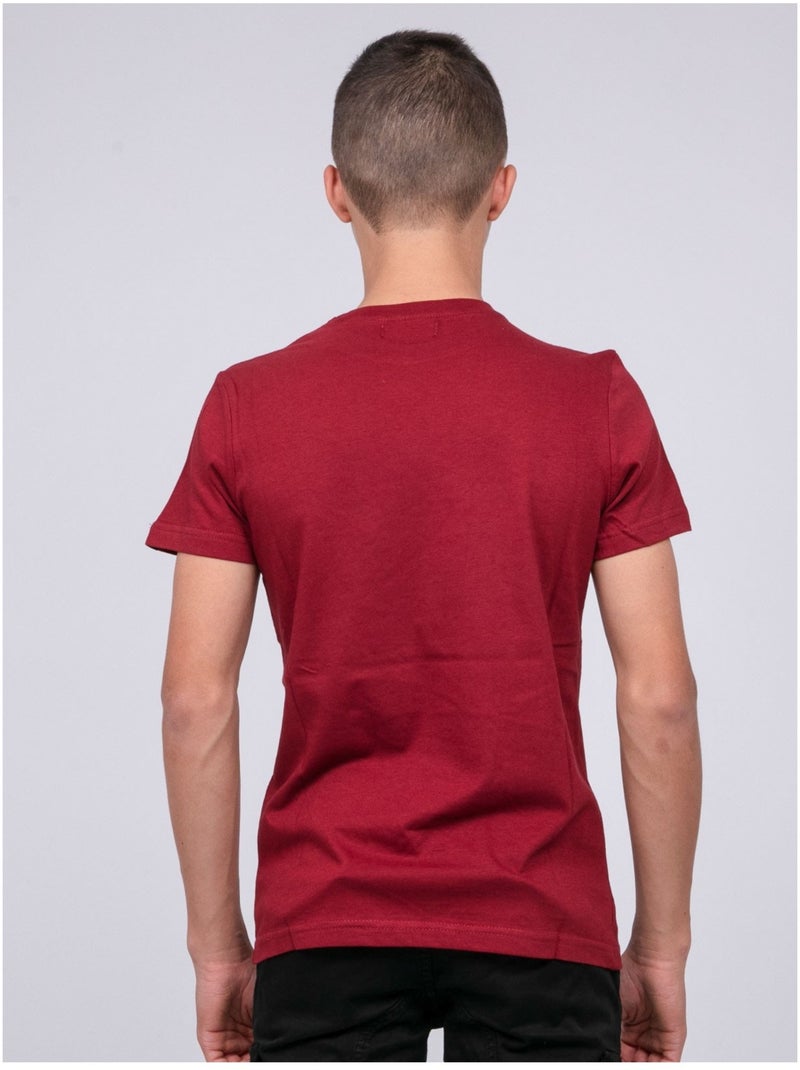 T-shirt col rond pur coton JOOSTER garçon Bordeaux - Kiabi