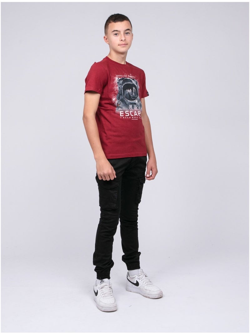 T-shirt col rond pur coton JOOSTER garçon Bordeaux - Kiabi