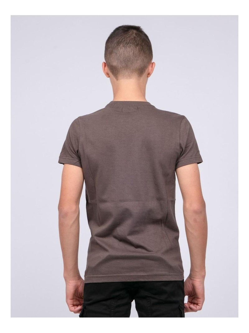 T-shirt col rond pur coton JOOSTER garçon Kaki - Kiabi