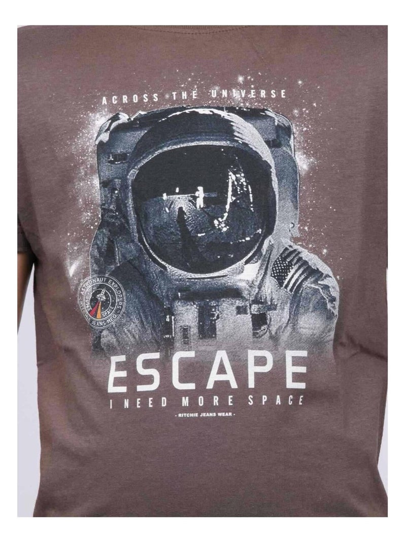 T-shirt col rond pur coton JOOSTER garçon Kaki - Kiabi