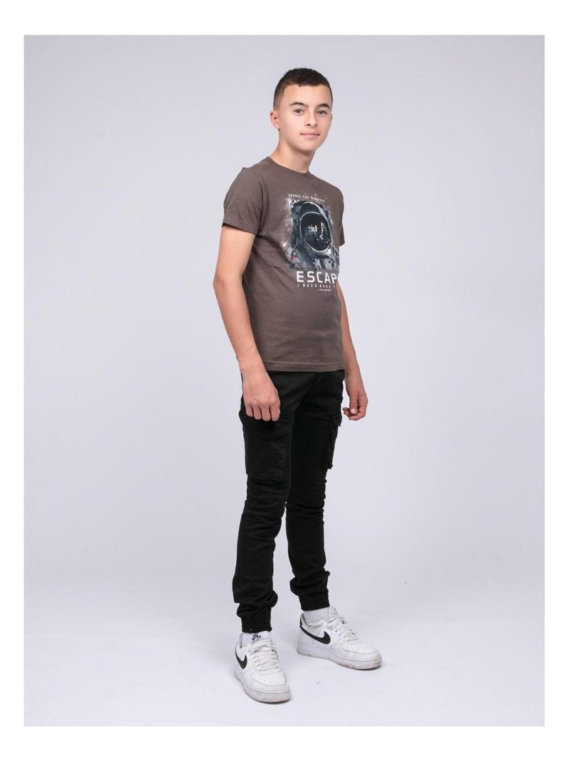 T-shirt col rond pur coton JOOSTER garçon Kaki - Kiabi