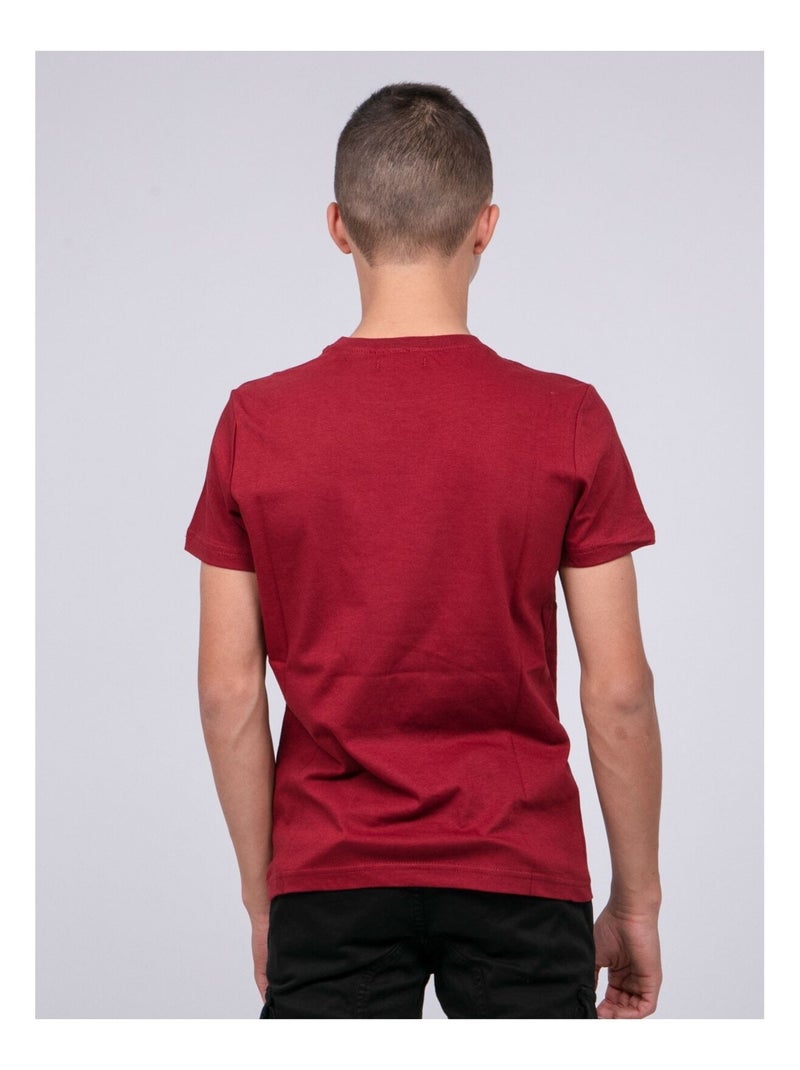 T-shirt col rond pur coton JORDY garçon Bordeaux - Kiabi