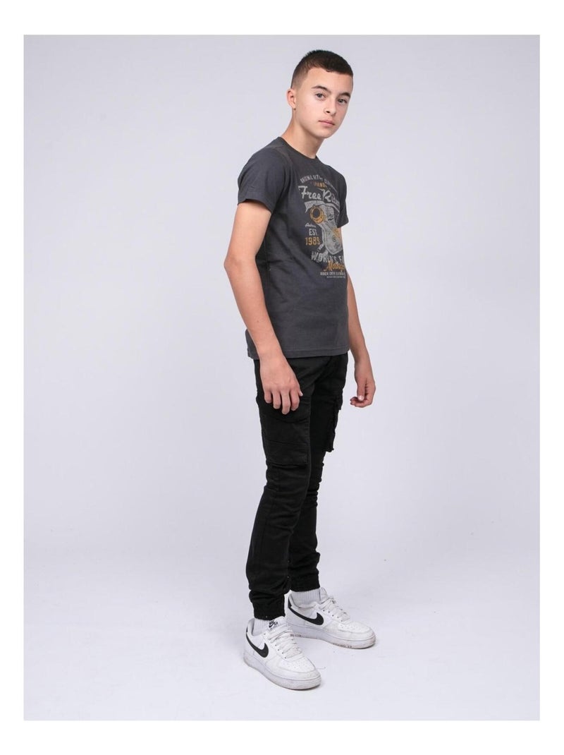 T-shirt col rond pur coton JORDY garçon Gris foncé - Kiabi