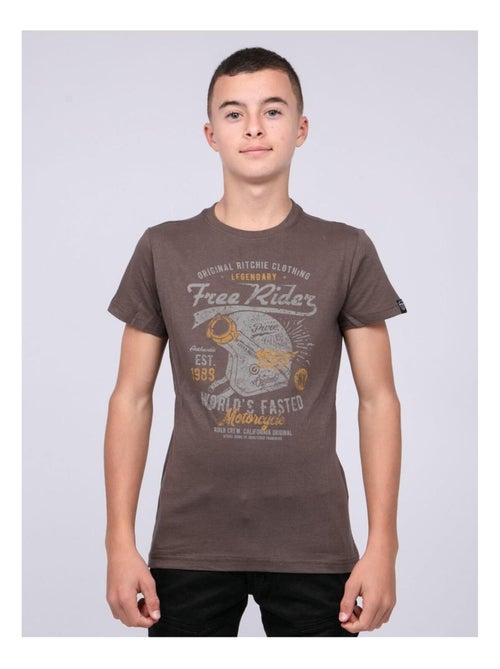 T-shirt col rond pur coton JORDY garçon - Kiabi