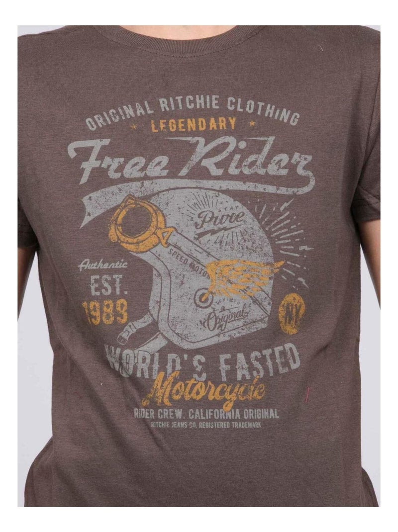 T-shirt col rond pur coton JORDY garçon Kaki - Kiabi