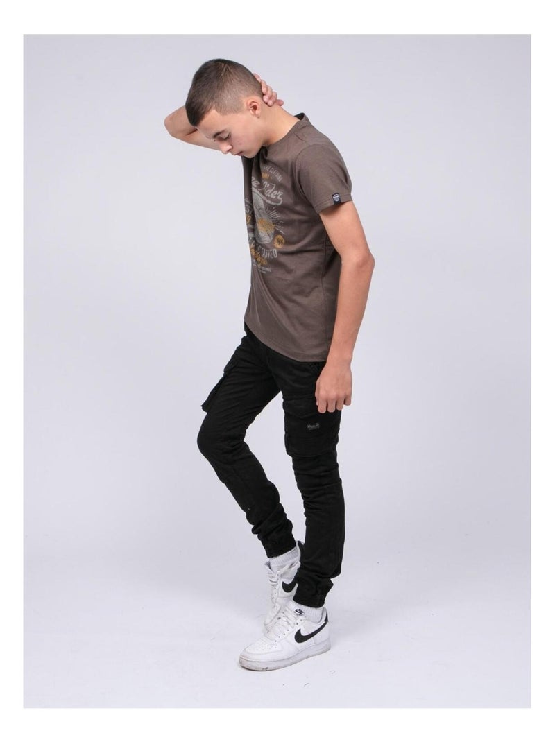 T-shirt col rond pur coton JORDY garçon Kaki - Kiabi