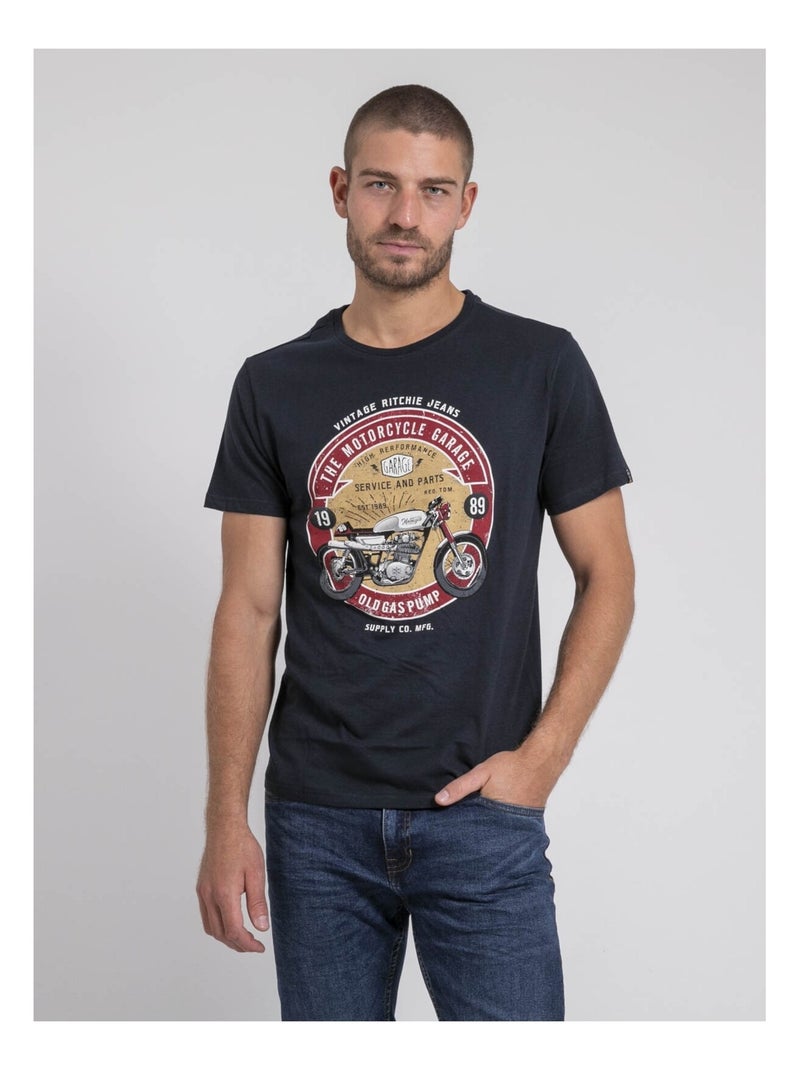 T-shirt col rond pur coton JORISOL Bleu marine - Kiabi