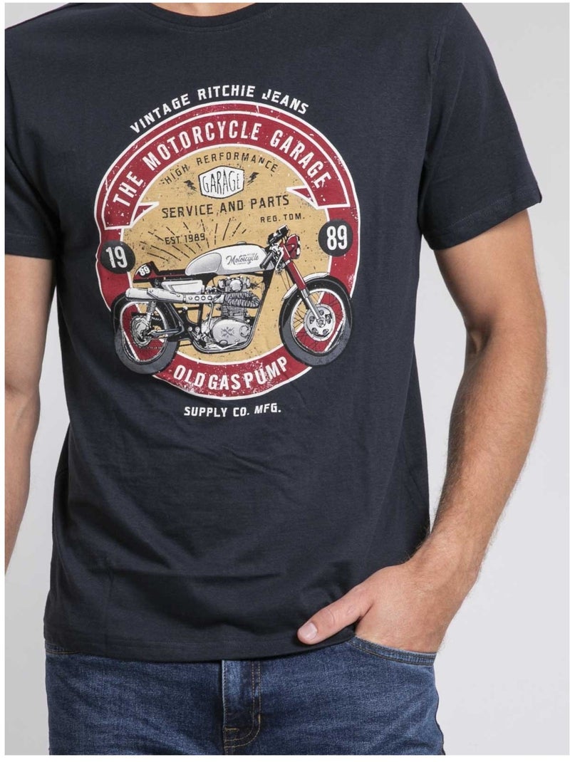 T-shirt col rond pur coton JORISOL Bleu marine - Kiabi