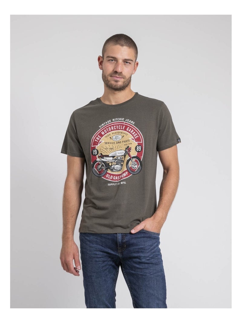 T-shirt col rond pur coton JORISOL Kaki - Kiabi