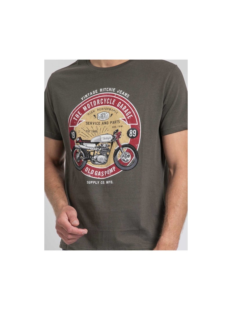 T-shirt col rond pur coton JORISOL Kaki - Kiabi