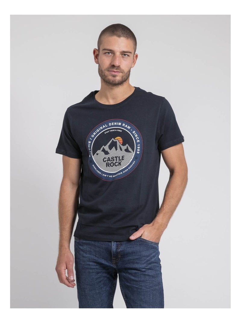 T-shirt col rond pur coton JOROCK Bleu marine - Kiabi
