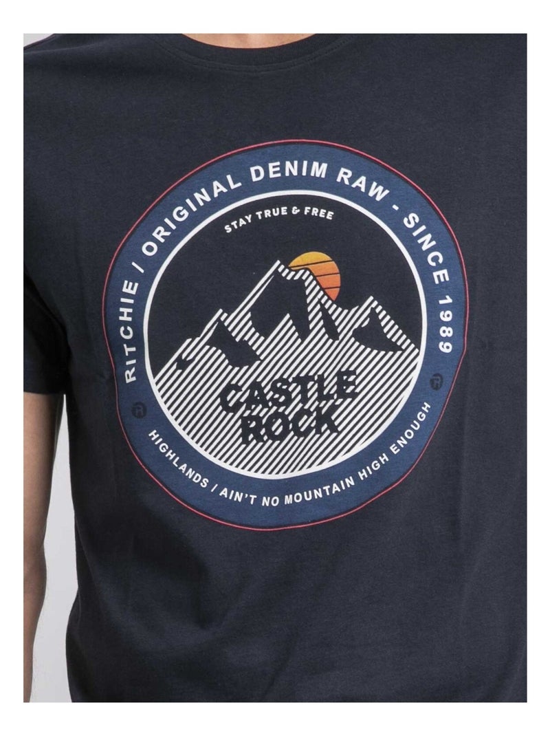T-shirt col rond pur coton JOROCK Bleu marine - Kiabi