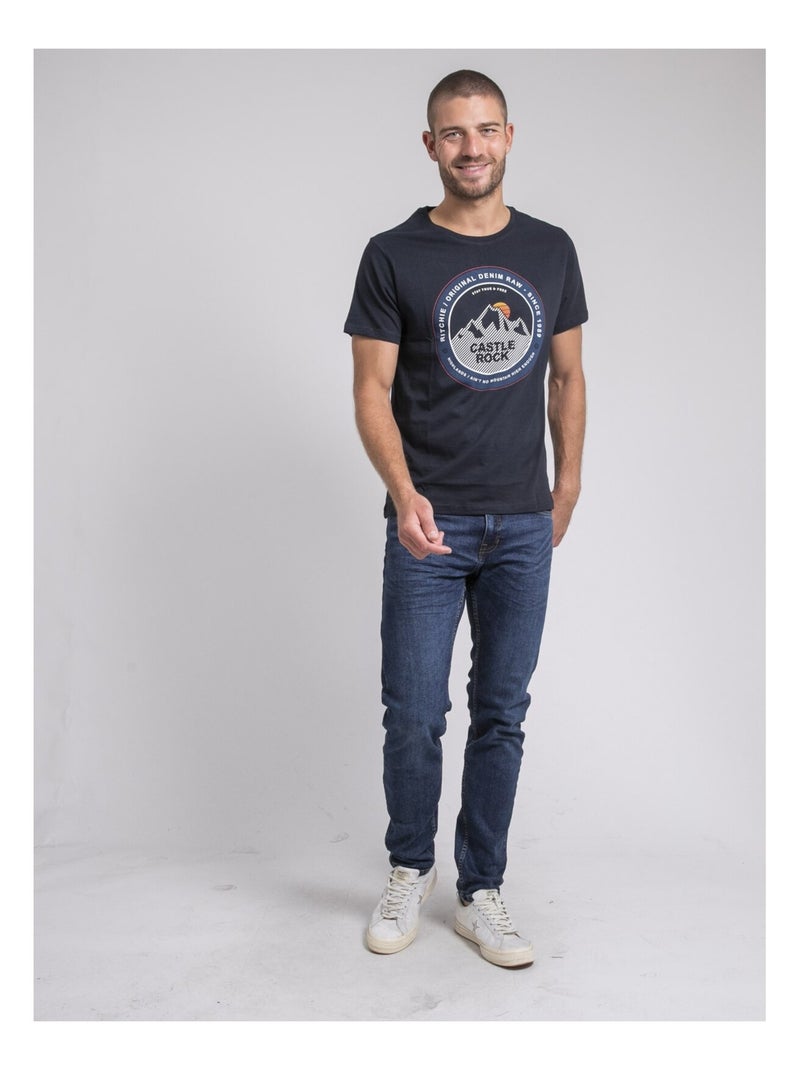 T-shirt col rond pur coton JOROCK Bleu marine - Kiabi