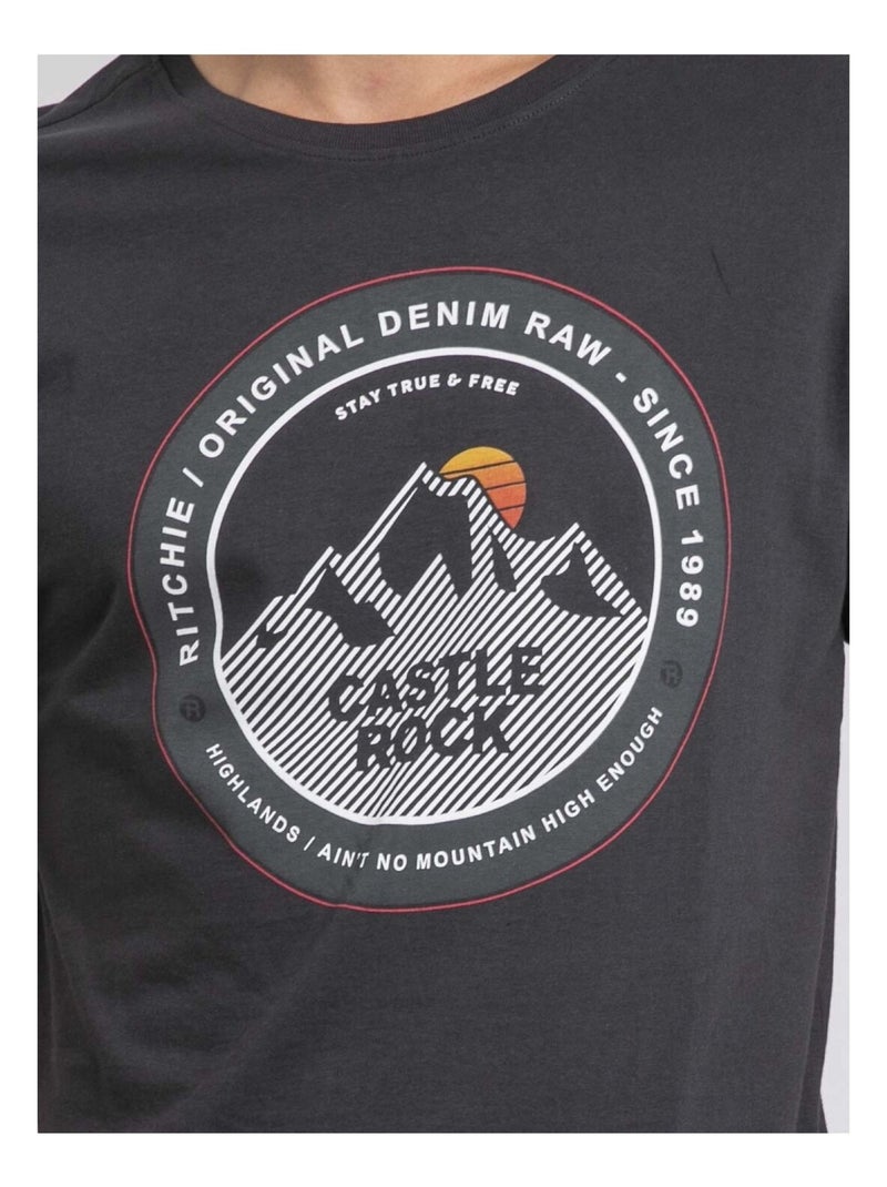 T-shirt col rond pur coton JOROCK Gris - Kiabi