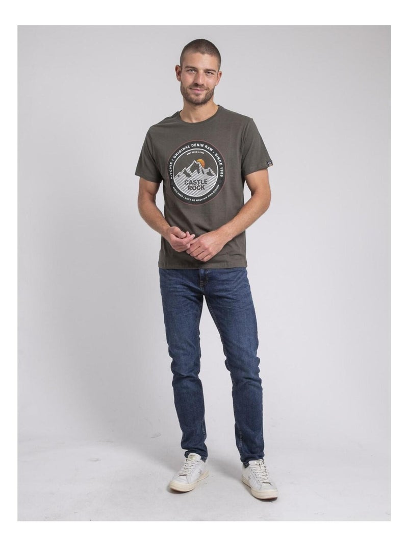 T-shirt col rond pur coton JOROCK Kaki - Kiabi