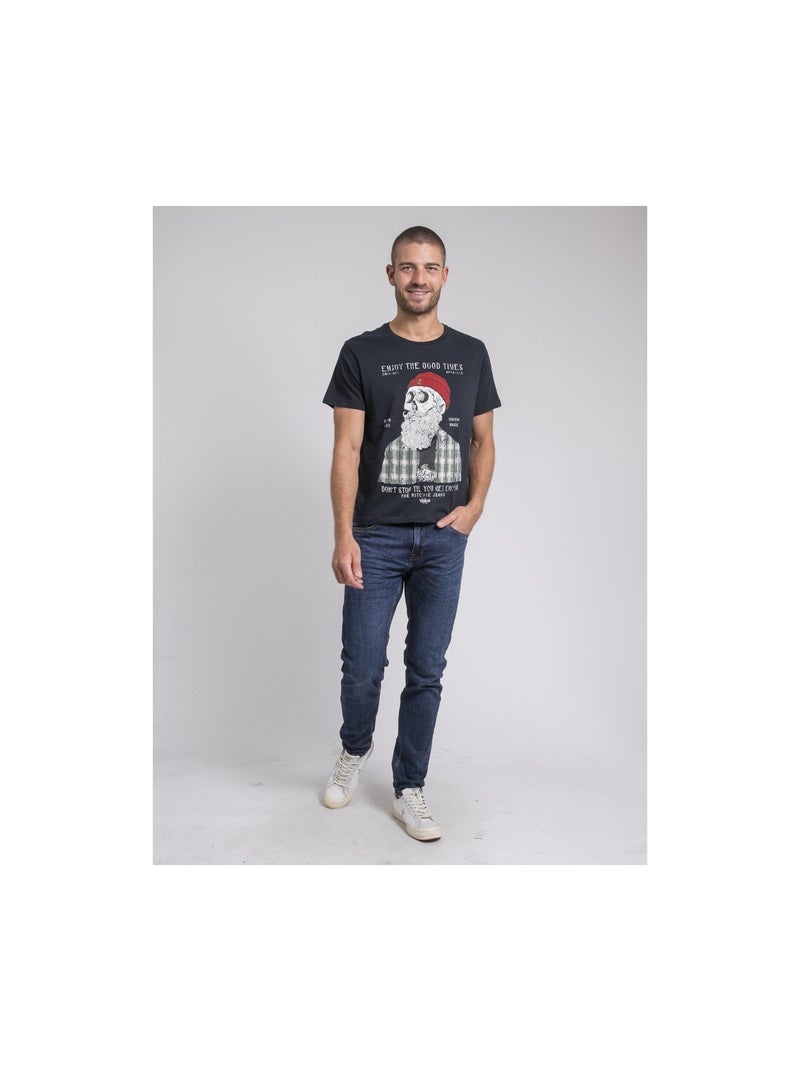 T-shirt col rond pur coton JORUSTIX Bleu marine - Kiabi