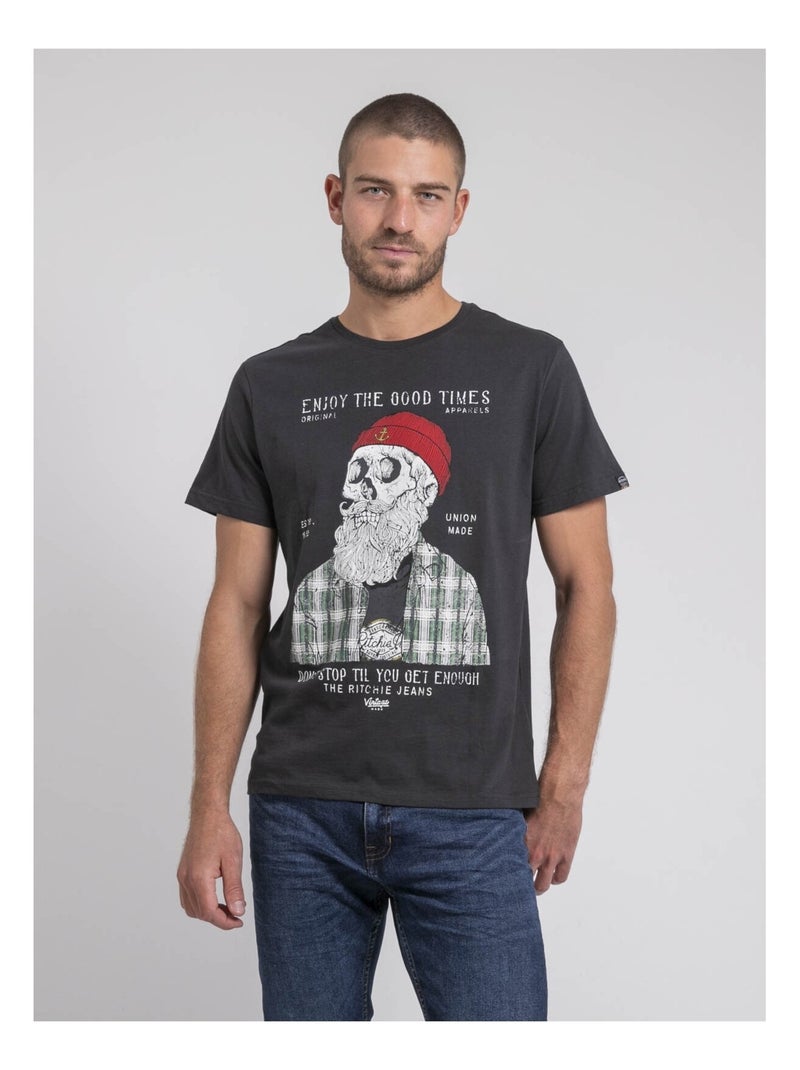 T-shirt col rond pur coton JORUSTIX Gris - Kiabi