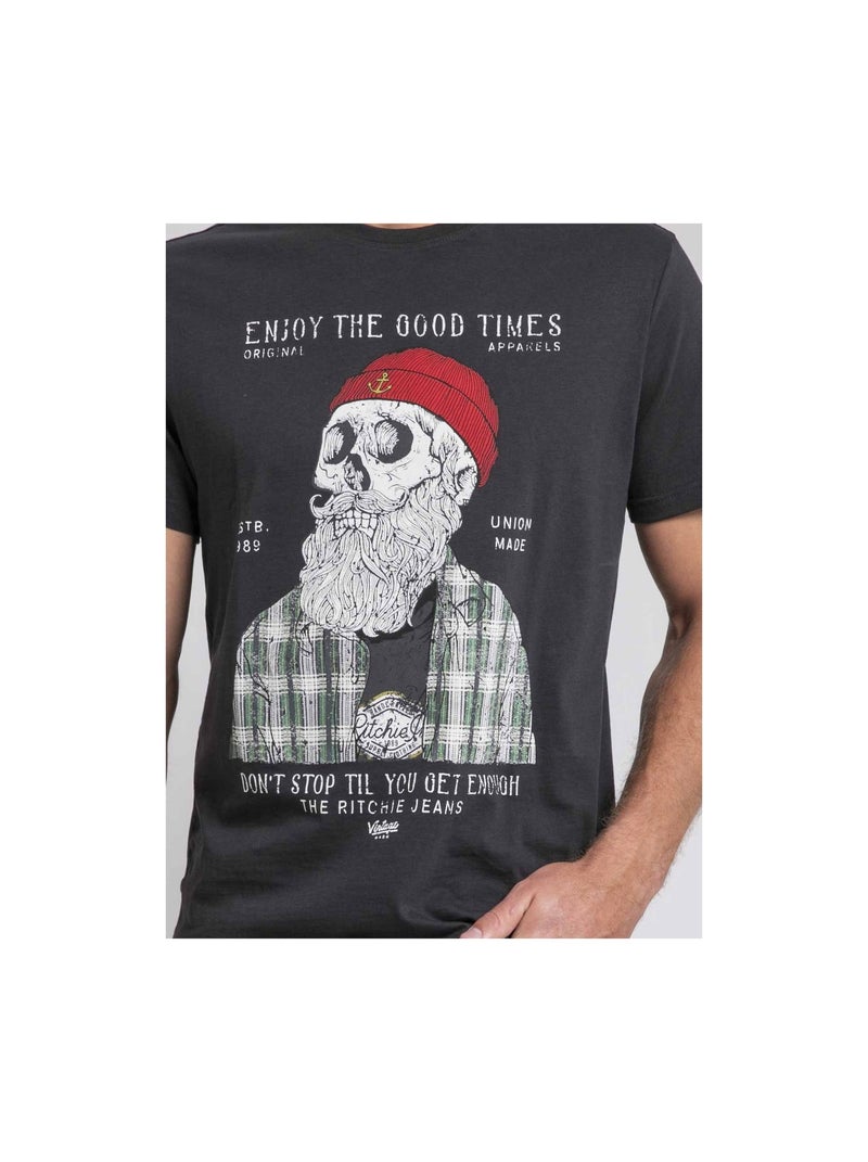T-shirt col rond pur coton JORUSTIX Gris - Kiabi