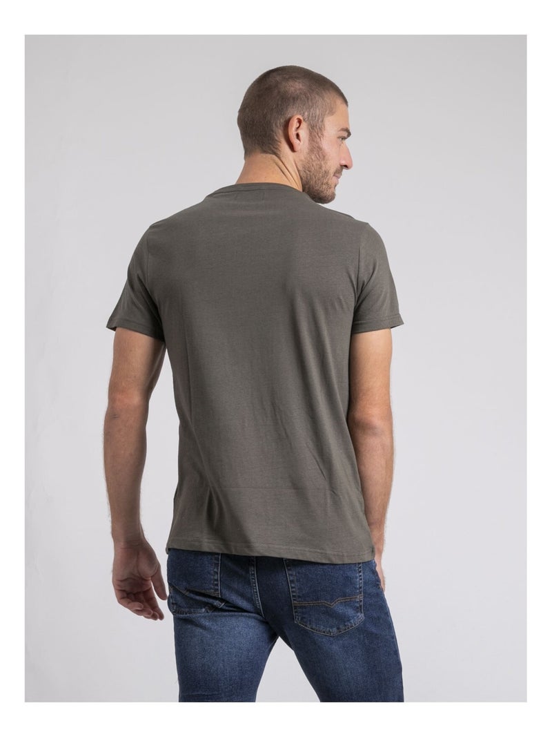 T-shirt col rond pur coton JORUSTIX Kaki - Kiabi