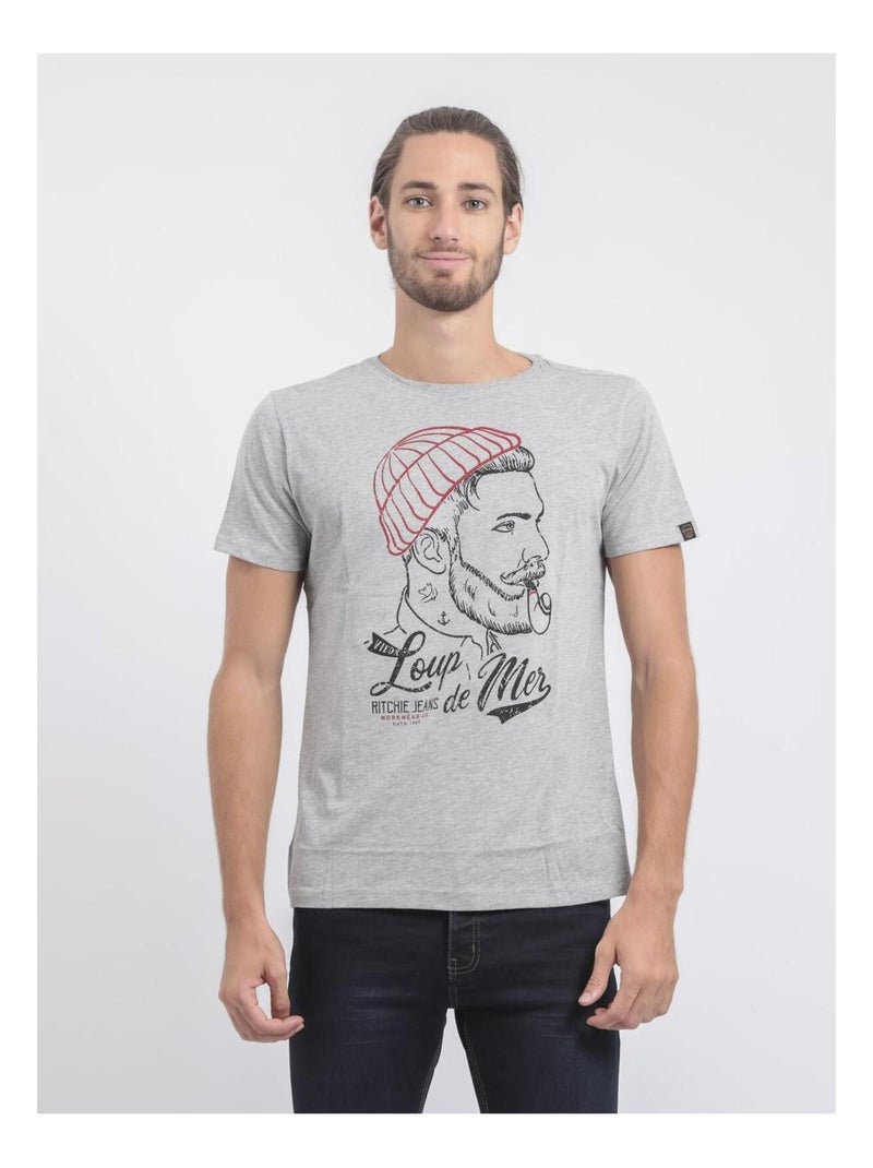 T-shirt col rond pur coton JOUANCY Gris clair - Kiabi