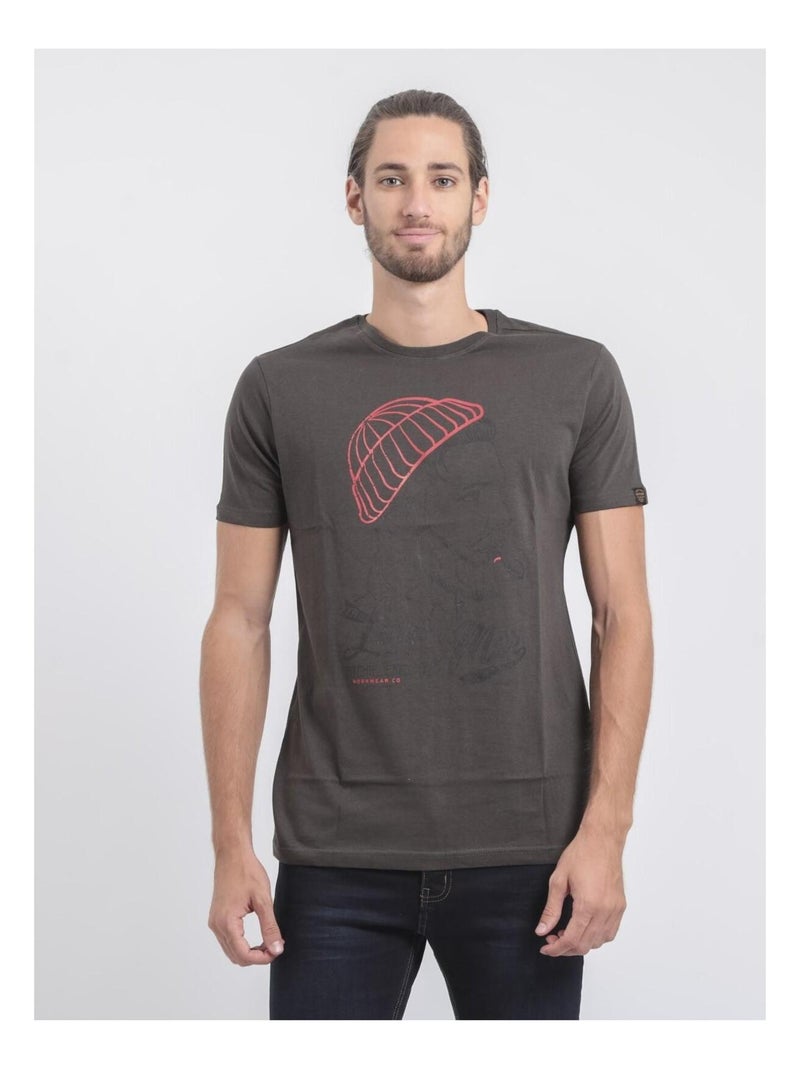 T-shirt col rond pur coton JOUANCY Gris foncé - Kiabi