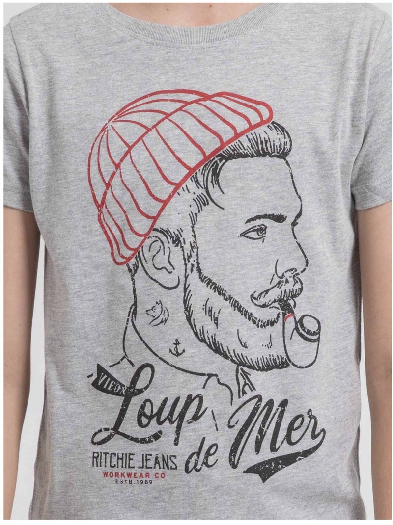 T-shirt col rond pur coton JOUANCY-J Gris clair - Kiabi