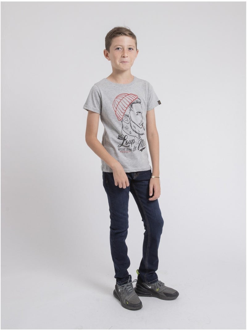 T-shirt col rond pur coton JOUANCY-J Gris clair - Kiabi