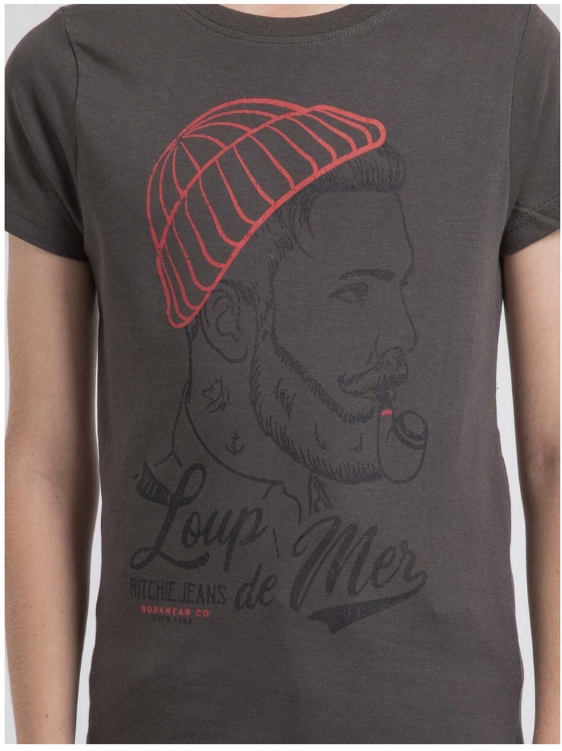 T-shirt col rond pur coton JOUANCY-J Gris foncé - Kiabi