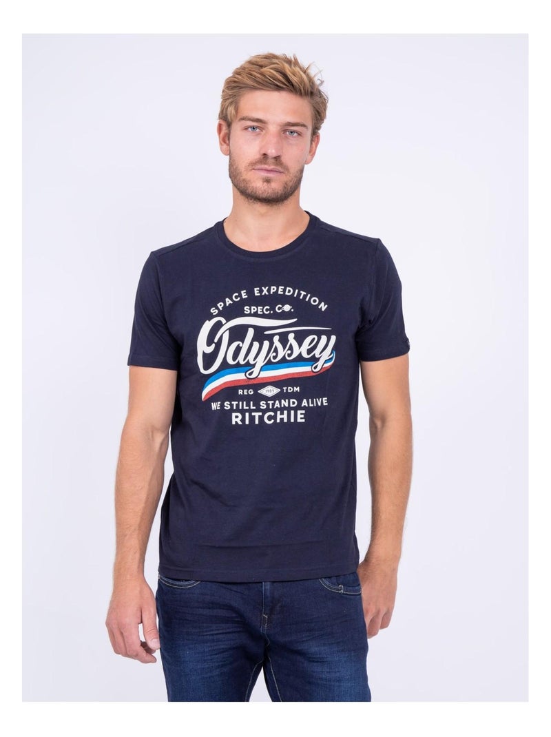 T-shirt col rond pur coton JOUFAX Bleu marine - Kiabi