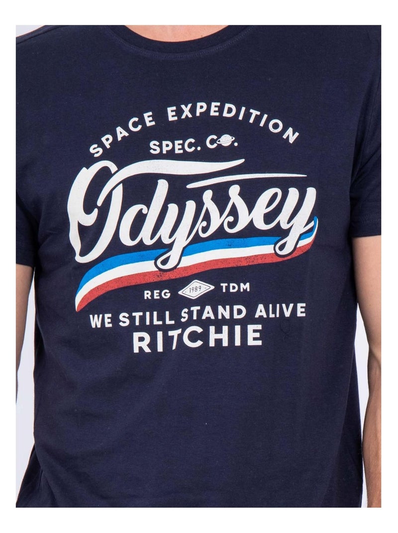 T-shirt col rond pur coton JOUFAX Bleu marine - Kiabi