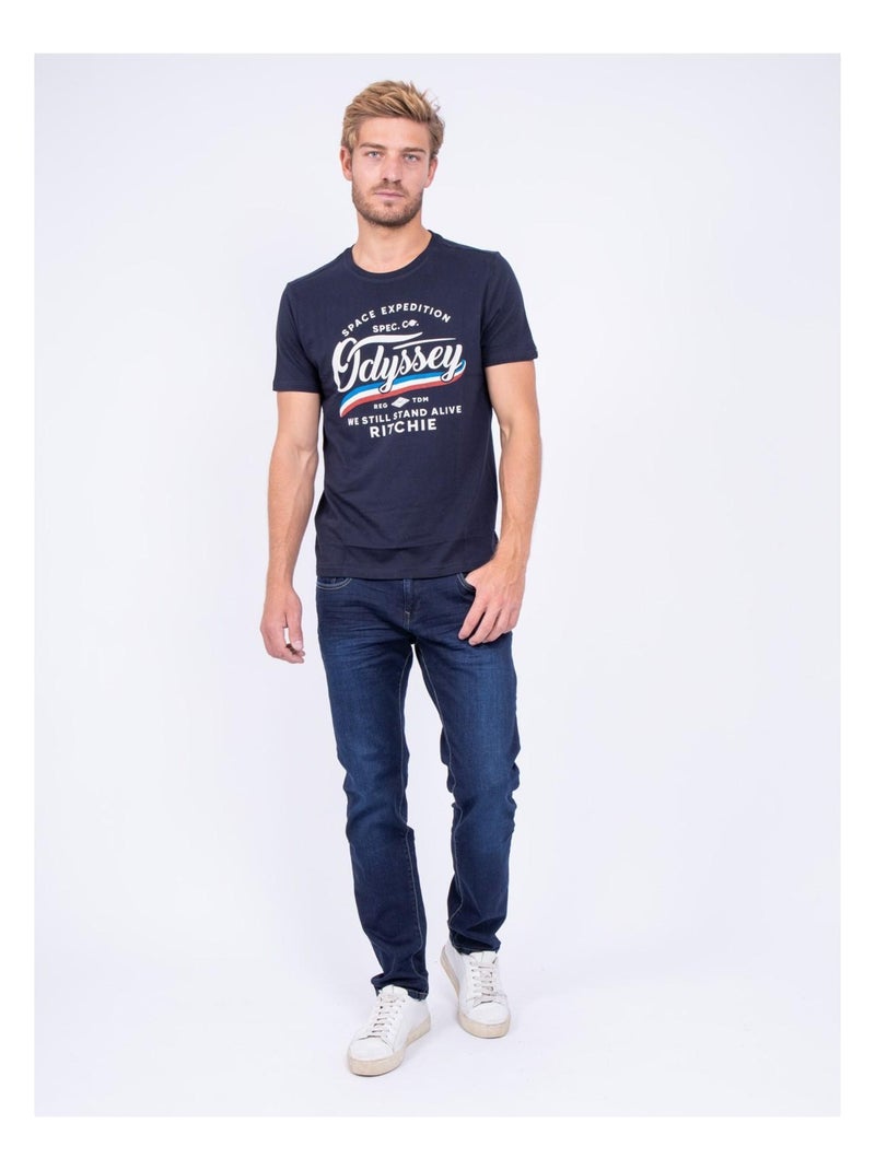 T-shirt col rond pur coton JOUFAX Bleu marine - Kiabi