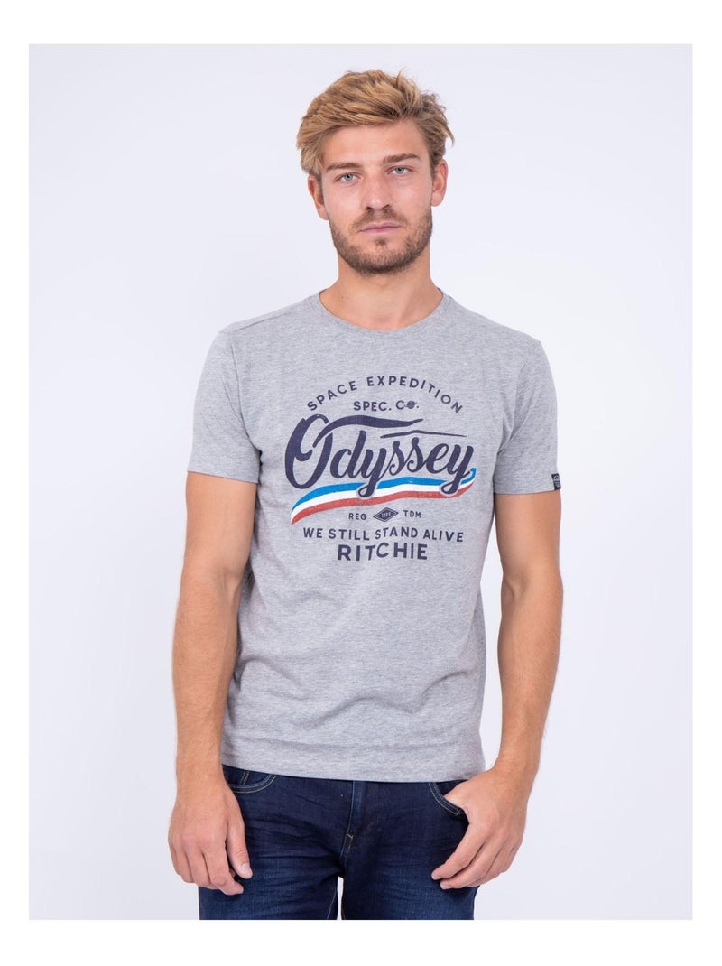 T-shirt col rond pur coton JOUFAX Gris - Kiabi