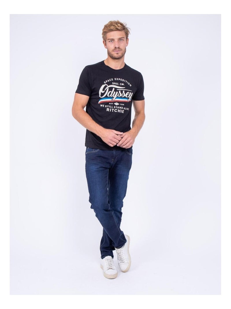 T-shirt col rond pur coton JOUFAX Noir - Kiabi