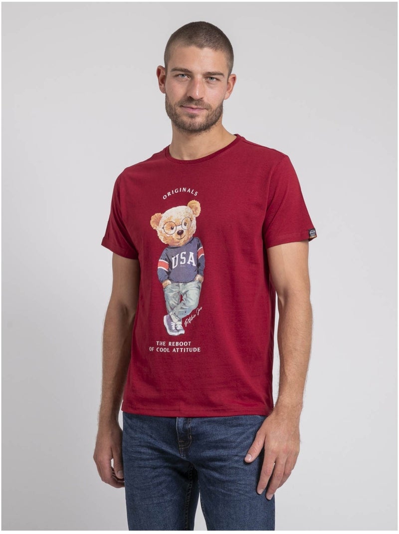 T-shirt col rond pur coton JOULIO Bordeaux - Kiabi