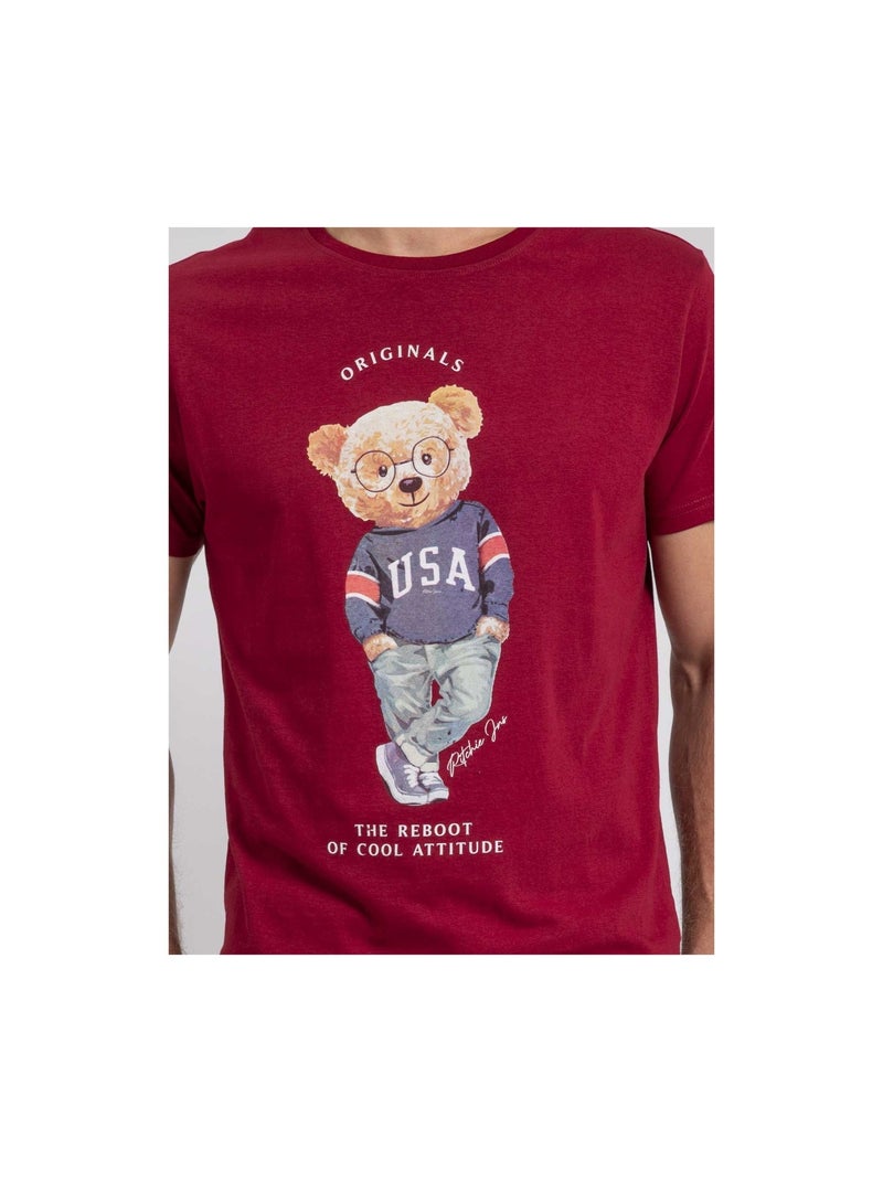 T-shirt col rond pur coton JOULIO Bordeaux - Kiabi