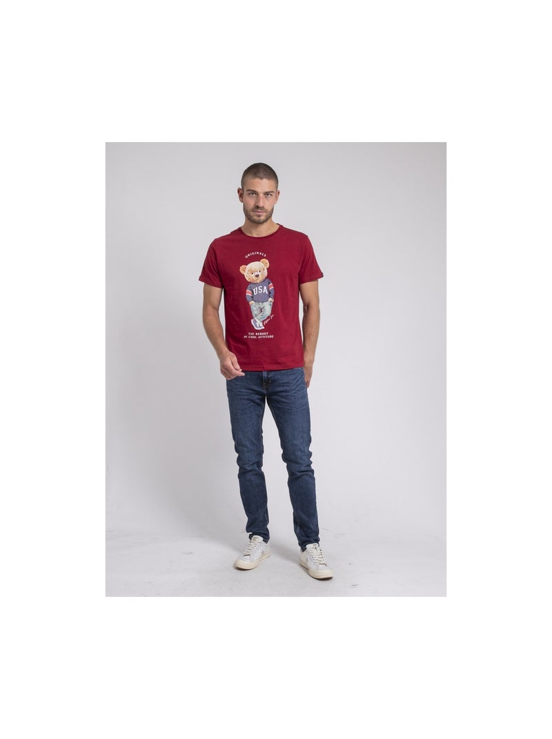 T-shirt col rond pur coton JOULIO Bordeaux - Kiabi