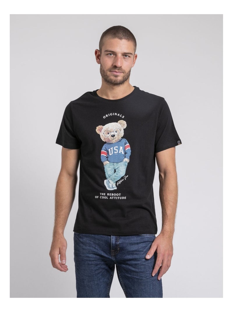T-shirt col rond pur coton JOULIO Noir - Kiabi