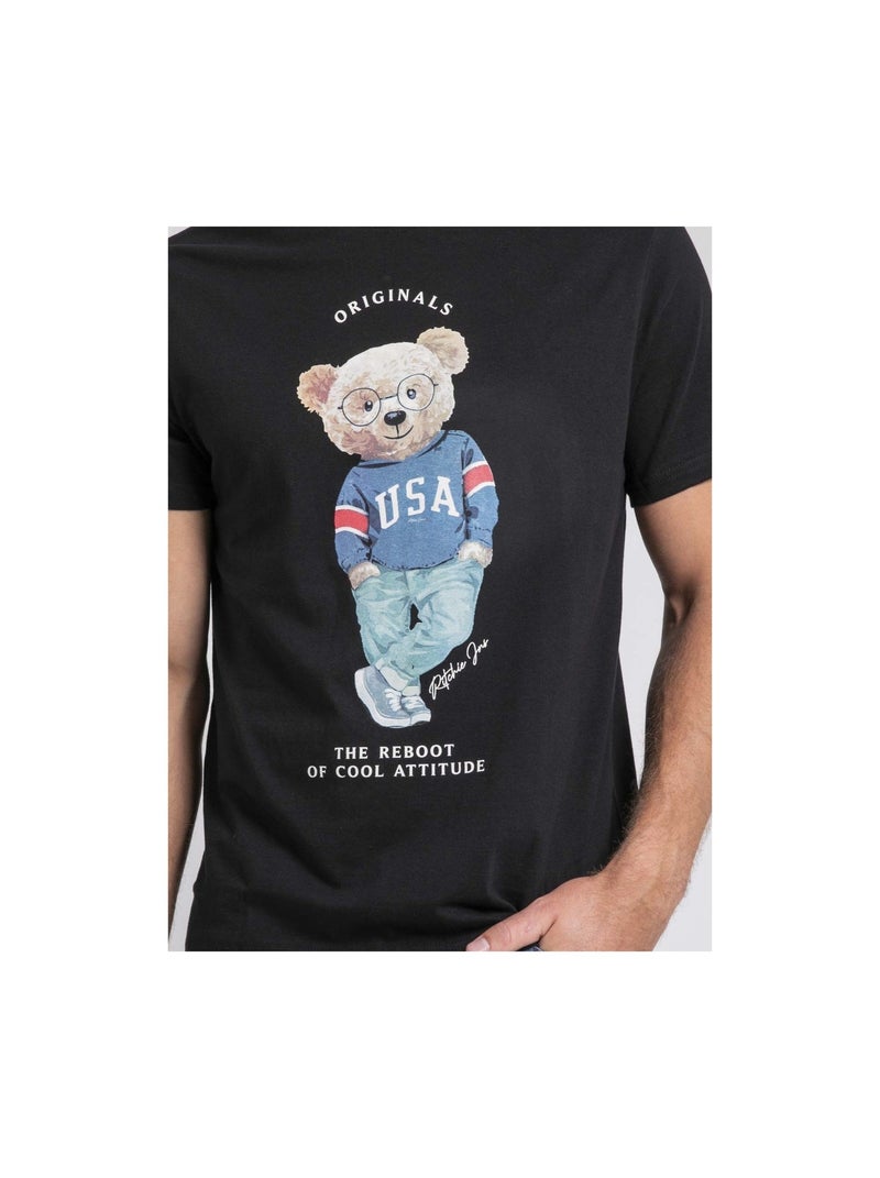 T-shirt col rond pur coton JOULIO Noir - Kiabi